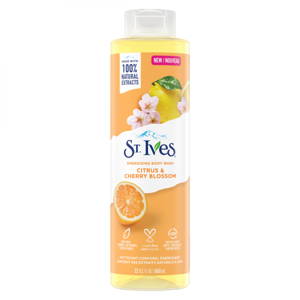 St. Ives, Бодрящее гель для душа, с ароматом цитрусовых и вишни, 650 мл