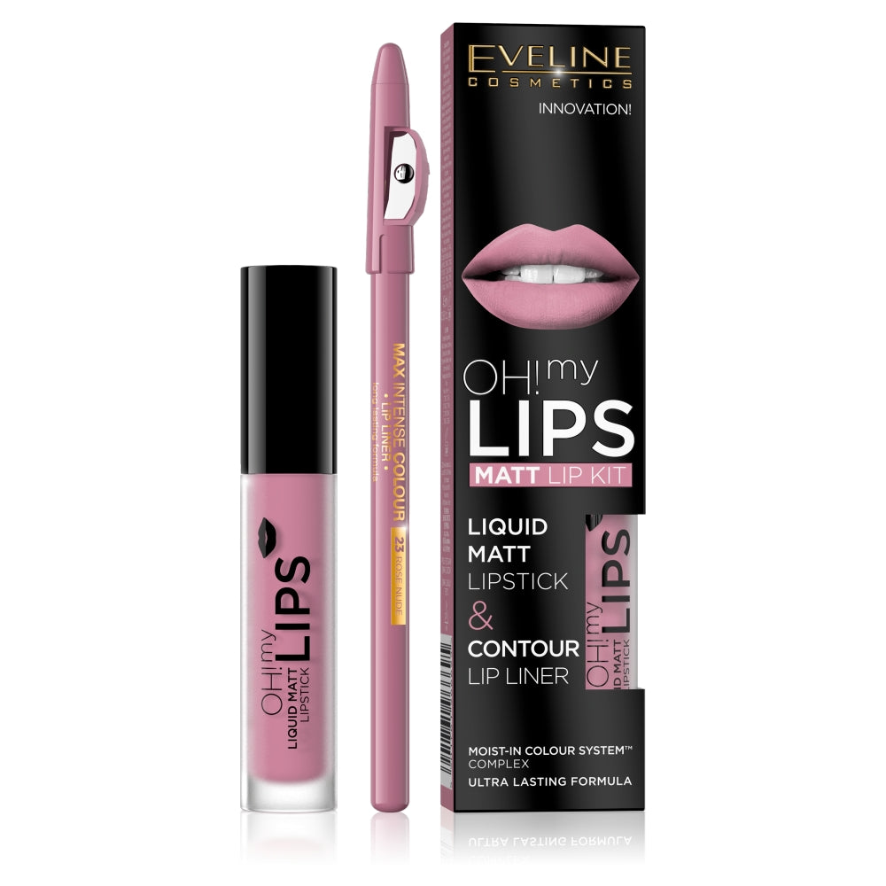 Eveline Cosmetics Набор для макияжа губ Oh My Lips: матовая жидкая помада и карандаш для губ 03 Rose Nude