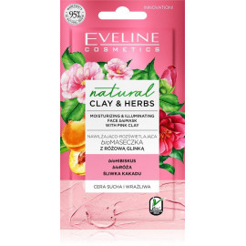 EVELINE NATURAL CLAY & HERBS Увлажняющая и осветляющая биомаска с розовой глиной