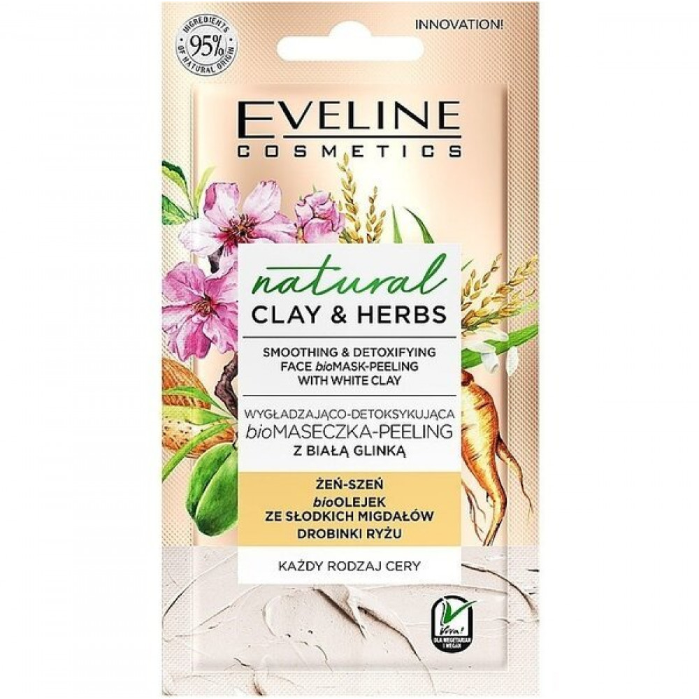 Eveline Cosmetics Разглаживающая bioмаска-пилинг с детокс-эффектом белая глина серии natural clay & herbs