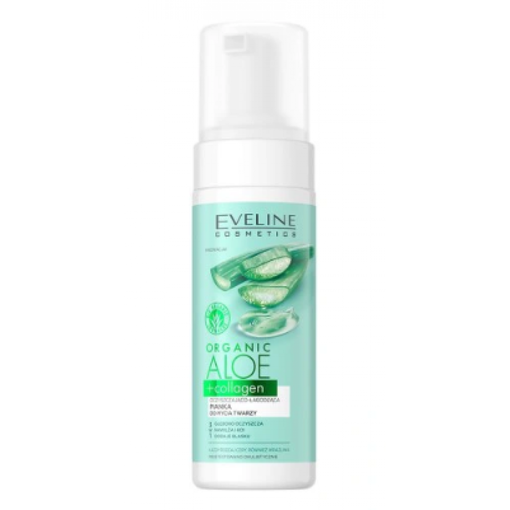 Eveline Organic Aloe + Collagen Очищающая и успокаивающая пенка для умывания лица 150мл