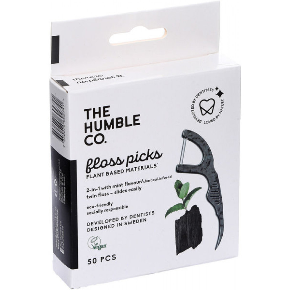 Зубочистки с зубной нитью The humble co Dental Floss древесный уголь 50шт