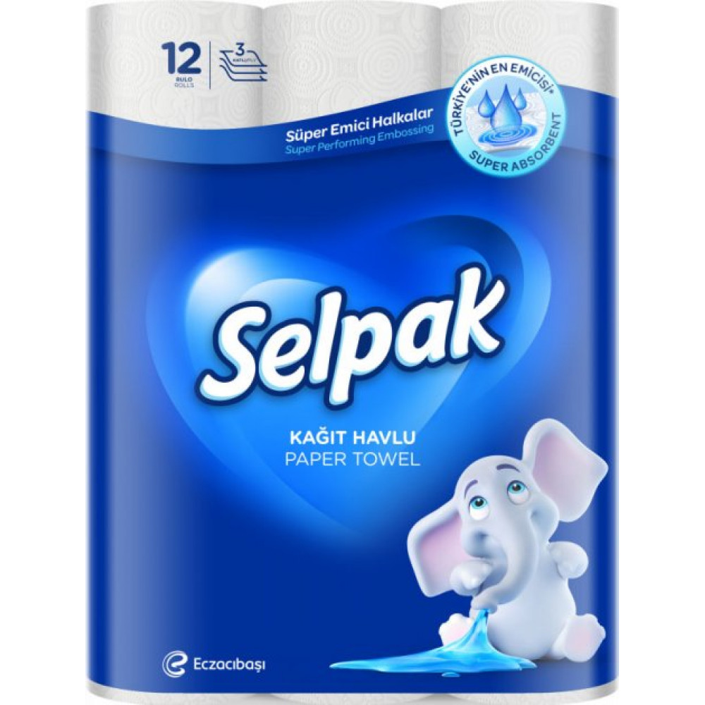 Бумажные полотенца Selpak 3 слоя 80 отрывов 12 рулонов