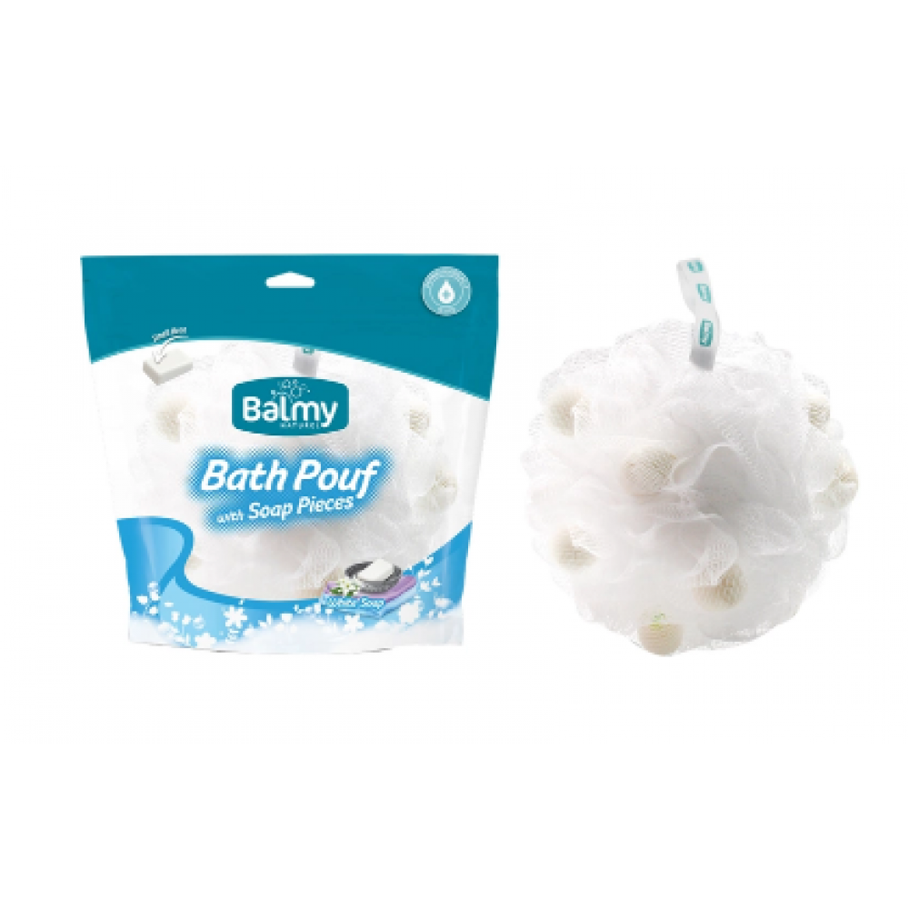 Тревел-мочалка Balmy Naturel Bath Pouf With Soap Pieces с кусочками мыла без ароматизаторов