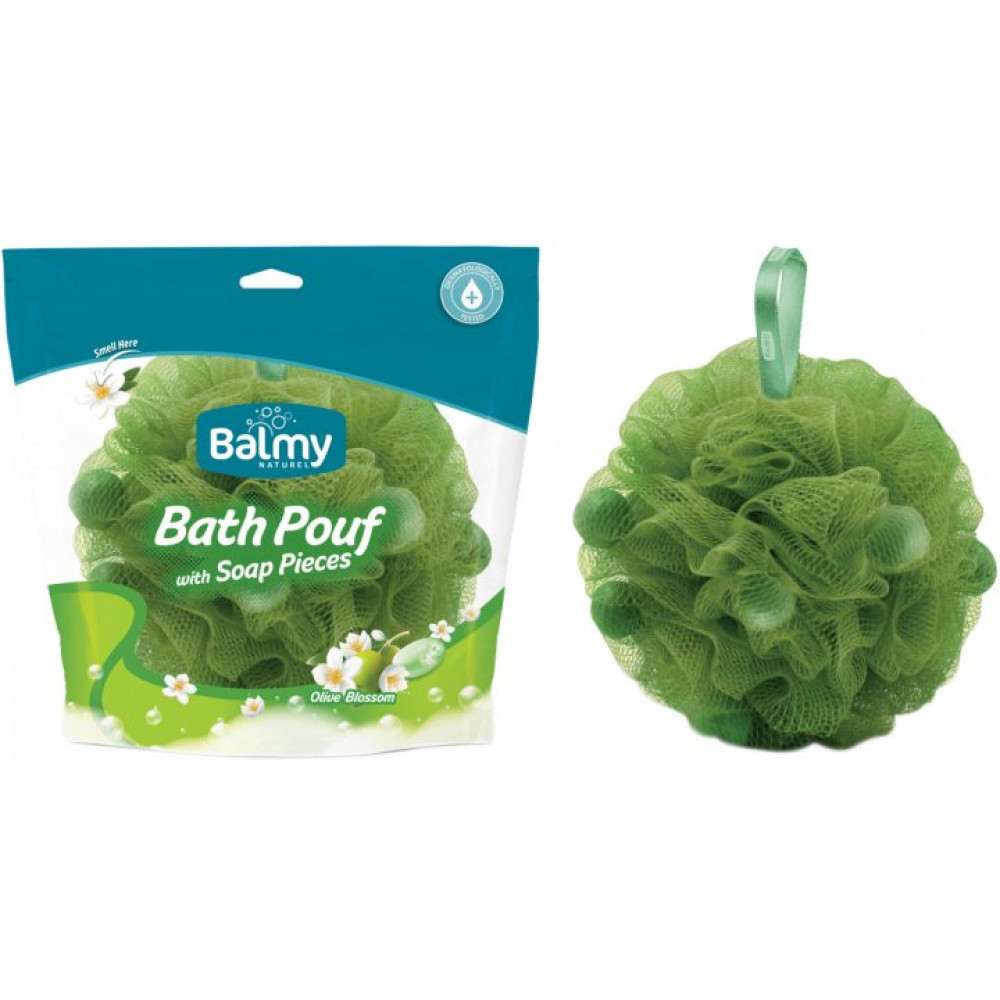 Тревел-мочалка Balmy Naturel Bath Pouf With Soap Pieces с кусочками мыла и экстрактом оливы