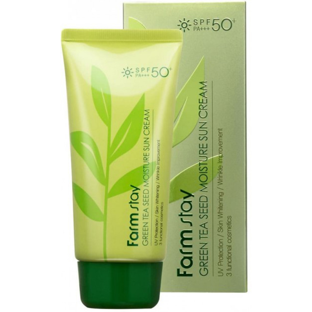 FarmStay Green Tea Seed Moisture Sun Cream Защитный увлажняющий крем SPF50+ 70 г 