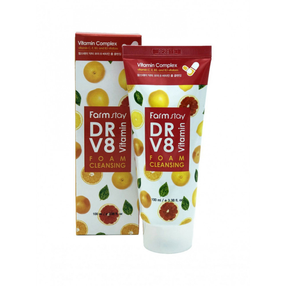 FarmStay Пенка очищающая с комплексом витаминов Dr-V8 Vitamin foam cleansing 100 мл