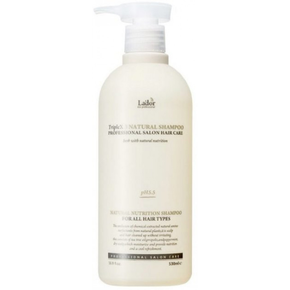 Безсульфатный шампунь La'dor Triplex Natural Shampoo с натуральным составом и протеинами шелка 530 мл